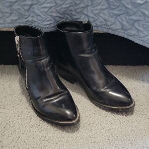 Black Patent Leather Ankle Boots
